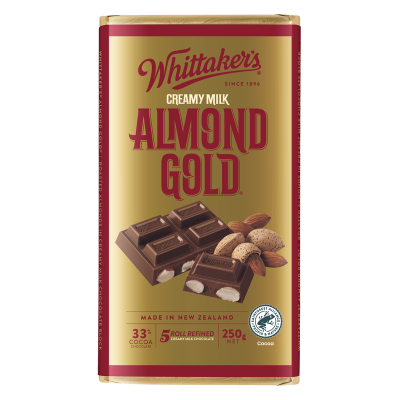 Whittaker's Almond Gold 33% Cocoa Milk Chocolate Block 250g
