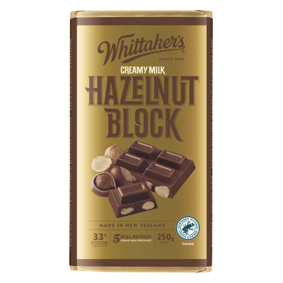 Whittaker's Hazelnut Block 33% Cocoa Milk Chocolate Block 250g