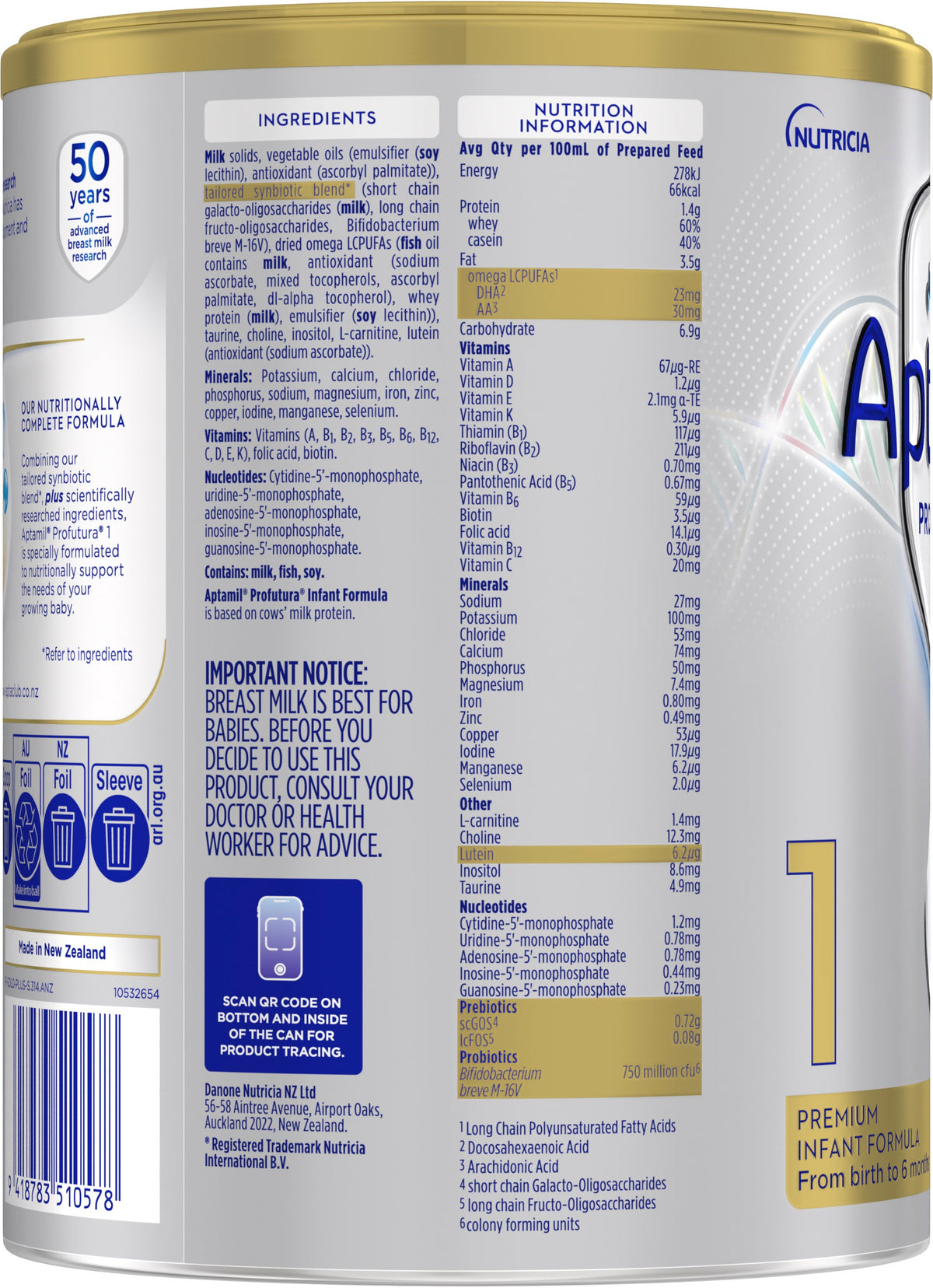 Aptamil Profutura 1 Premium Infant Formula From 0 To 6 Months 800g