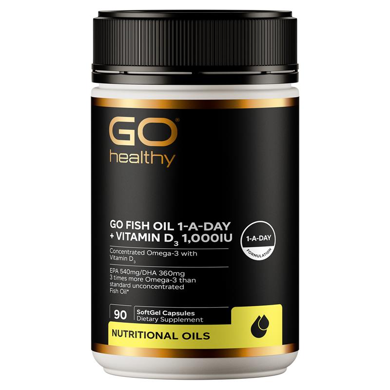 GO Healthy Fish Oil 1-A-Day + Vitamin D3 1,000IU 90 Capsules