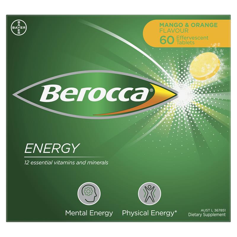 Berocca Energy Mango & Orange - 60 Effervescent Tablets