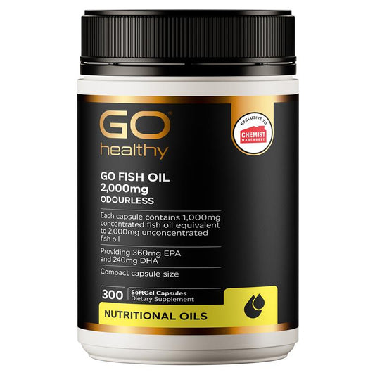 GO Healthy Fish Oil 2,000mg Compact Odourless 300 Softgel Capsules Exclusive Size