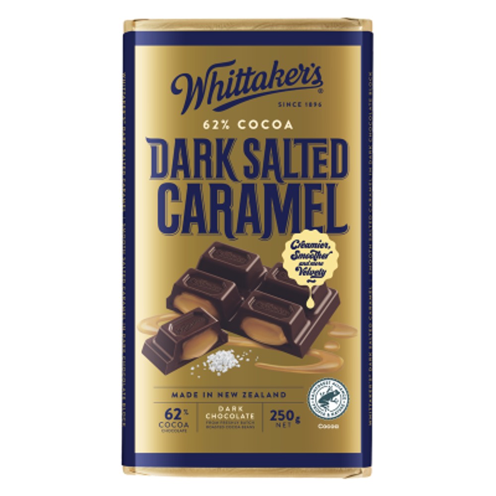 Whittaker's Dark Salted Caramel 62% Cocoa Dark Chocolate Block 250g