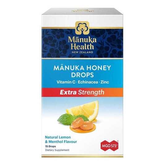 Manuka Health Manuka Honey Lozenge Drops Extra Strength Lemon & Menthol 15 Pack 65g